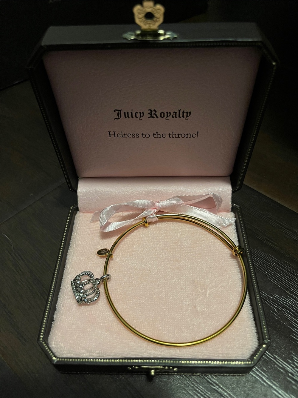 Juicy Couture Gold-Tone Bangle Bracelet with Crystal Crown Charm